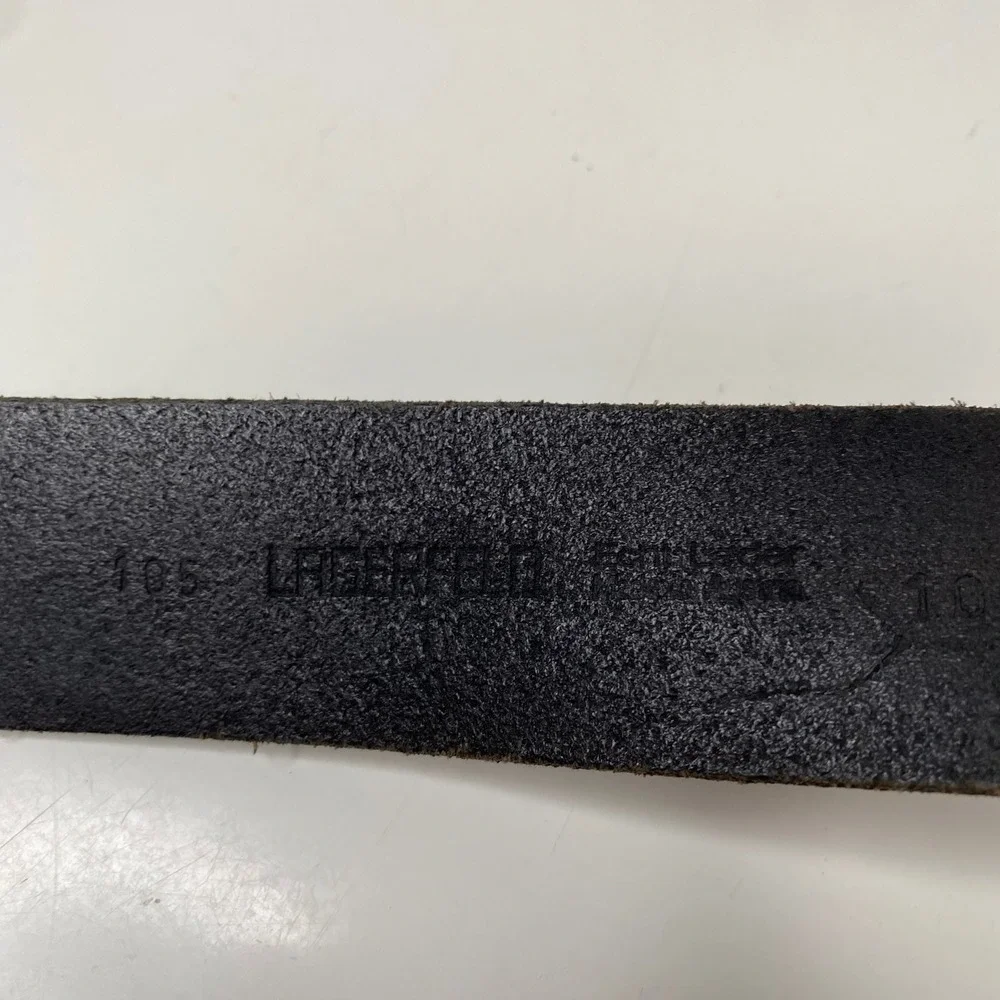 KARL LAGERFELD Mens Black Leather Belt Silver Buckle Size 105/40‎